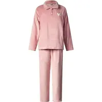 Lunatex - warm dames huispak 124266 - zacht loungepak - coral fleece - oud roze - maat XXL