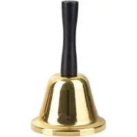 LONGZIMING Vintage Handbel met Houten Handgreep en Gouden Metalen Klok – Multifunctionele Tafel- en Ceremoniebel-130*75mm