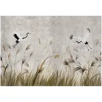 WALLARENA - Fotobehang - 150x105 cm - Fototapete met kraanvogels en pampasgras voor slaapkamer en woonkamer