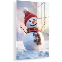MuchoWow Glasschilderij 20x30 cm - Schilderij acrylglas - Sneeuwpop - Zonsondergang - Wit - Foto op glas - Muurdecoratie woonkamer - Wanddecoratie slaapkamer - Schilderijen