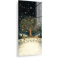 MuchoWow Glasschilderij 20x40 cm - Schilderij acrylglas - Feestboom - Winterhemel - Kleurrijk - Foto op glas - Muurdecoratie woonkamer - Wanddecoratie slaapkamer - Schilderijen