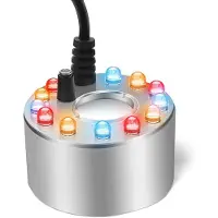 LONGZIMING -Ultrasone Mini Vernevelaar met 12 LED-Lichtjes – Roestvrij Staal, Automatische Waterbeveiliging, Decoratief voor Vijver, Aquarium & Halloween