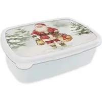 MuchoWow Broodtrommel Wit - Lunchbox Kerstman- Winter - Sneeuw - Wit - Rood - Brooddoos 18x12x6 cm - Brood lunch box - Broodtrommels voor kinderen en volwassenen