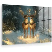 MuchoWow Glasschilderij 180x120 cm - Schilderij acrylglas - Dennensprookje - Rendier - Nacht - Foto op glas - Muurdecoratie woonkamer - Wanddecoratie slaapkamer - Schilderijen