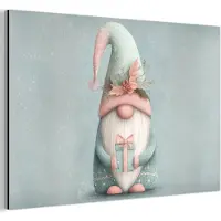 MuchoWow Aluminium schilderij 120x80 cm - Wanddecoratie metaal - Kerstgnome - Cadeau - Groen - Metalen muurdecoratie woonkamer - Decoratie industrieel - Foto op dibond - Industriële accessoires slaapkamer