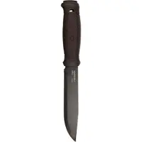 Morakniv Garberg Grand BlackBlade (C) 14640 Carbon Steel, Brown Polymer, bushcraftmes, leren foedraal