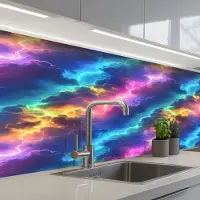 KitchenYeah Keuken achterwand 150x60 cm - Spatscherm zelfklevend Storm - Bliksem - Regenboog - Muurbeschermer - Spatwand fornuis