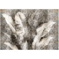 WALLARENA - Fotobehang - 200x140 cm - Fototapet met bananenbladeren in grijs voor slaapkamer en salon, vliesbehang