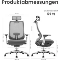 Alta ErgoAtlas Pro+ Ergonomische Bureaustoel – Luxe Mesh Bureaustoel met 4D Armleuningen, Verstelbare Hoofdsteun, Aluminium Voet, Verstelbare Lendensteun & Schuifzitting – Ademend – Donkergrijs