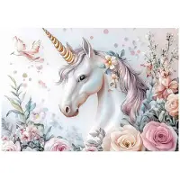 WALLARENA - Fotobehang - 250x175 cm - fotobehang voor kinderen met een hoorn en bloemen, ideaal voor de kinderkamer