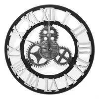 Sensahome Industriële Vintage Retro Wandklok van Hout met Getallen - Zilver 60 CM