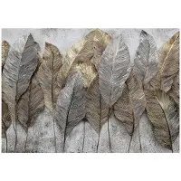 WALLARENA - Fotobehang - 400x280 cm - Betonnen gouden duurzame bladeren voor slaapkamer en woonkamer