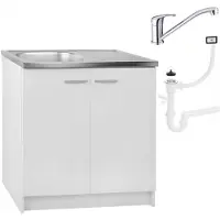 Stamar - Keukenkast 80cm - Onderkast met Spoelbak met één compartiment + sifon + kraan - Wit