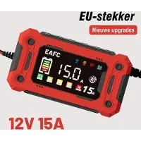 Eafc Acculader - 12V15A - Reparatiemodus - Druppellader - Accu Lader voor Auto / Motor / Scooter / Boot / Camper - Rood