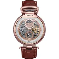 Heritor Automatic Lincoln leren band skelet horloge met maanfase