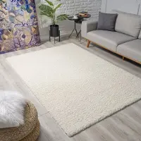 Muratap Loca shaggy vloerkleed – modern uni effen – creme hoogpolig & zacht- 200x200 cm