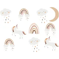 Usorteret Wandsticker Eenhoorns - Zelfklevende Muurdecoratie voor Kinderkamer - 86x54 cm - Kleurrijke Eenhoorn Sticker voor Meisjeskamer - Unicorn - Regenboog - Muurstickers