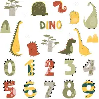 Siso Wandsticker Cijfers en Dino's - Educatieve Muurdecoratie voor Kinderkamer - 63x63 cm - Zelfklevende Cijfersticker met Dinosaurussen