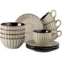 MÄSER Breakfast CONFINO 12-delig Ontbijtset in Beige - Compleet Servies voor Ontbijt en Koffie - Keramisch Serviesgoed met Borden, Kommen en Mokken - 2,7 kg Gewicht