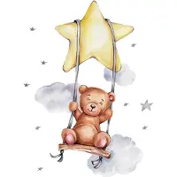 Konjac Sponge Wandsticker Beer op Schommel - Zelfklevende Muurdecoratie voor Kinderkamer - 74x54 cm - Schattige Beer Wandsticker voor Babykamer en Peuterruimte