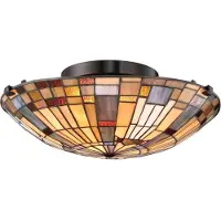 QUOIZEL Tifanny LED Plafondlamp Inglenook | 2X E27 Max 60W | Valiant Bronze & Art Glass Shade