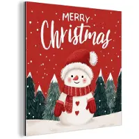 MuchoWow Aluminium schilderij 20x20 cm - Wanddecoratie metaal - Kerstgroet - Sneeuw - Rood - Metalen muurdecoratie woonkamer - Decoratie industrieel - Foto op dibond - Industriële accessoires slaapkamer
