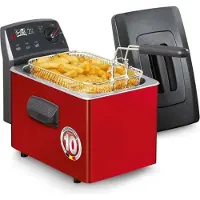 Fritel Frituurpan - Turbo SF 4153 - Friteuse met Antistofdeksel - Olie + Vast Vet - 2-4 persoenen - 2200W - 3 liter - Rood
