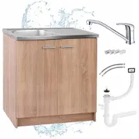 Stamar - Keukenkast 80cm + Kraan - Afvoer - Eik Sonoma