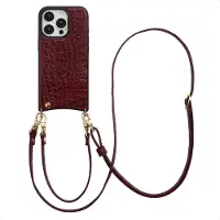 Selencia Nova Croco Telefoonhoes met Koord en Pashouder voor de Apple iPhone 16 Pro - Burgundy
