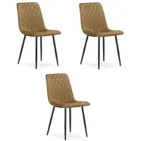 Leobert Set van 3 eetkamerstoelen TURIN - Lichtbruin fluweel - Zwarte metalen poten - Modern design