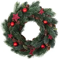 Hi Kerstkrans - gedecoreerd - D34 x 8 cm - rood - dennenappels - kunststof - kerstdecoratie - kerstversiering