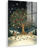 MuchoWow Glasschilderij 30x40 cm - Schilderij acrylglas - Feestboom - Winterhemel - Kleurrijk - Foto op glas - Muurdecoratie woonkamer - Wanddecoratie slaapkamer - Schilderijen