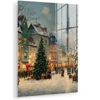 MuchoWow Glasschilderij 90x120 cm - Schilderij acrylglas - Kerstsfeer - Stadsplein - Kleurrijk - Foto op glas - Muurdecoratie woonkamer - Wanddecoratie slaapkamer - Schilderijen