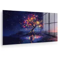MuchoWow Glasschilderij 120x60 cm - Schilderij acrylglas - Kosmisch - lichtboom - Kerst - Kleurrijk - Foto op glas - Muurdecoratie woonkamer - Wanddecoratie slaapkamer - Schilderijen