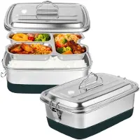 LONGZIMING -Roestvrijstalen Bento Lunchbox 2,0L – 3 Compartimenten & Dubbele Laag – Lekvrij, Duurzaam & Eenvoudig te Reinigen – Zilver
