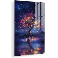 MuchoWow Glasschilderij 40x60 cm - Schilderij acrylglas - Kosmisch - lichtboom - Kerst - Kleurrijk - Foto op glas - Muurdecoratie woonkamer - Wanddecoratie slaapkamer - Schilderijen