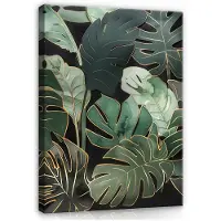 WALLARENA - Canvas schilderij - 100x70 cm - afbeelding van groene monstera bladeren voor slaapkamer of woonkamer