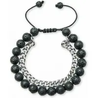 Marama - Herenarmband Lavasteen - stainless steel - edelsteen - verstelbaar - heren - waxcord - stoer - handgemaakt