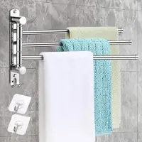 LONGZIMING Handdoekrek - Badkamer - 3 Draaibare Stangen - 180° Rotatie - RVS - Wandmontage - Snel Droog - Handdoekenrek