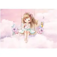 WALLARENA - Fotobehang - 150x105 cm - Schattige ballerina met roze wolken voor meisjes