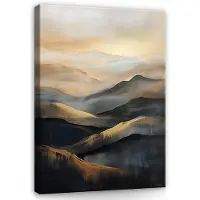 WALLARENA - Canvas schilderij - 100x70 cm - abstracte kunst in goud en zwart voor slaapkamer en woonkamer
