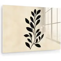 MuchoWow Glasschilderij 30x20 cm - Schilderij acrylglas - Minimalistisch - Tak - Bladeren - Zwart - Foto op glas - Muurdecoratie woonkamer - Wanddecoratie slaapkamer - Schilderijen