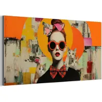 MuchoWow Aluminium schilderij 120x60 cm - Wanddecoratie metaal - Vrouw - Bril - Strik - Retro - Metalen muurdecoratie woonkamer - Decoratie industrieel - Foto op dibond - Industriële accessoires slaapkamer