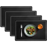 COSY&TRENDY Cosy en Trendy tafel placemat - 6x - PU-leer/leer look - zwart - 43 x 30 cm - tafel onderleggers