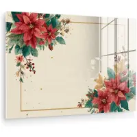 MuchoWow Glasschilderij 60x40 cm - Schilderij acrylglas - Kerst - Poinsettia - Omlijsting - Kleurrijk - Foto op glas - Muurdecoratie woonkamer - Wanddecoratie slaapkamer - Schilderijen