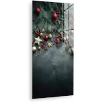 MuchoWow Glasschilderij 40x80 cm - Schilderij acrylglas - Kerstomlijsting - Hulst - Kleurrijk - Foto op glas - Muurdecoratie woonkamer - Wanddecoratie slaapkamer - Schilderijen