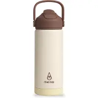 Motivai Safe Sip RVS Drinkfles met Rietje & Schoonmaakborstel – 550ML – 100% Lekvrij & Dubbelwandig – Thermosbeker Waterfles – Crème