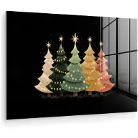 MuchoWow Glasschilderij 120x80 cm - Schilderij acrylglas - Kerstbomen - Kleurrijk - Lichtjes - Ster - Foto op glas - Muurdecoratie woonkamer - Wanddecoratie slaapkamer - Schilderijen