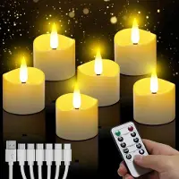 Dnntunk Oplaadbare waxinelichtjes - 3D LED theelichtjes - Set van 6 - Veilig en Duurzaam - Waterdicht - Horeca - Kaarsvet Look