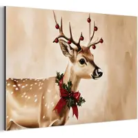 MuchoWow Aluminium schilderij 120x80 cm - Wanddecoratie metaal - Gewei - Kerst - Rendier - Rood - Metalen muurdecoratie woonkamer - Decoratie industrieel - Foto op dibond - Industriële accessoires slaapkamer